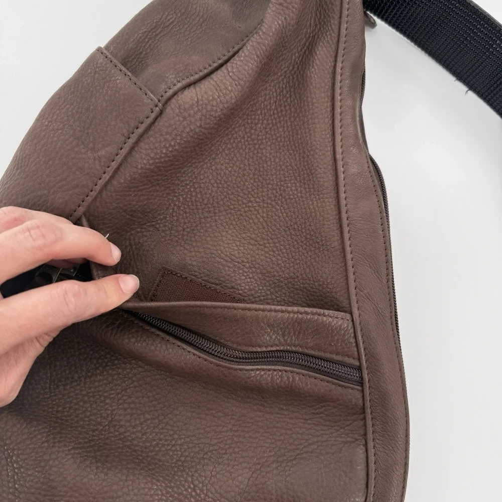 L.L. Bean Ameribag Healthy Back Bag Brown Leather Crossbody Sling Backpack